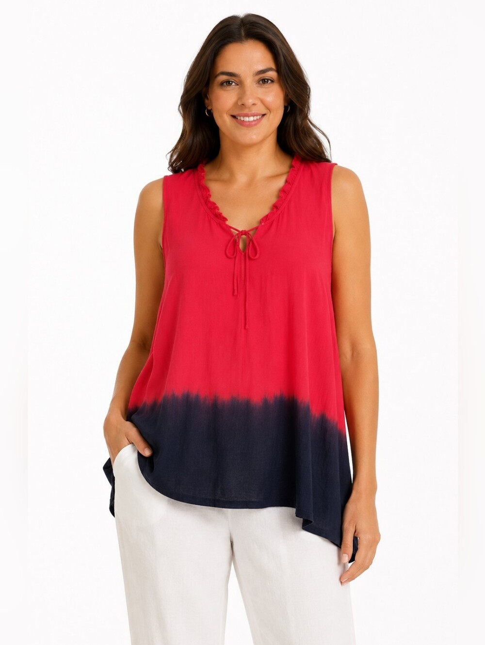 Lane Bryant Ombre Sleeveless Tunic Top Size 22/24 Red Black Boho artsy tie dye